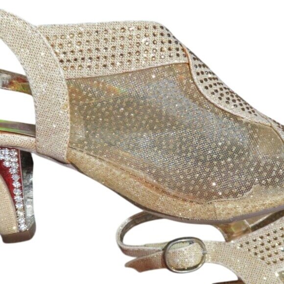 Pierre Dumas Evelyn Gold Open Toe Embellished Rhinestone Glitter Heels size 8 - Picture 6 of 16